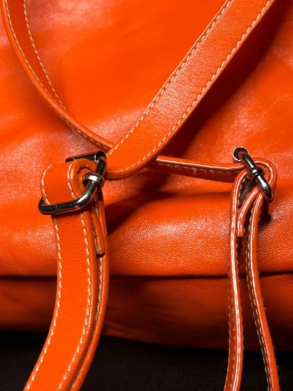 Lauren Ralph Lauren Orange Leather Drawstring Backpack Bag RL Logo